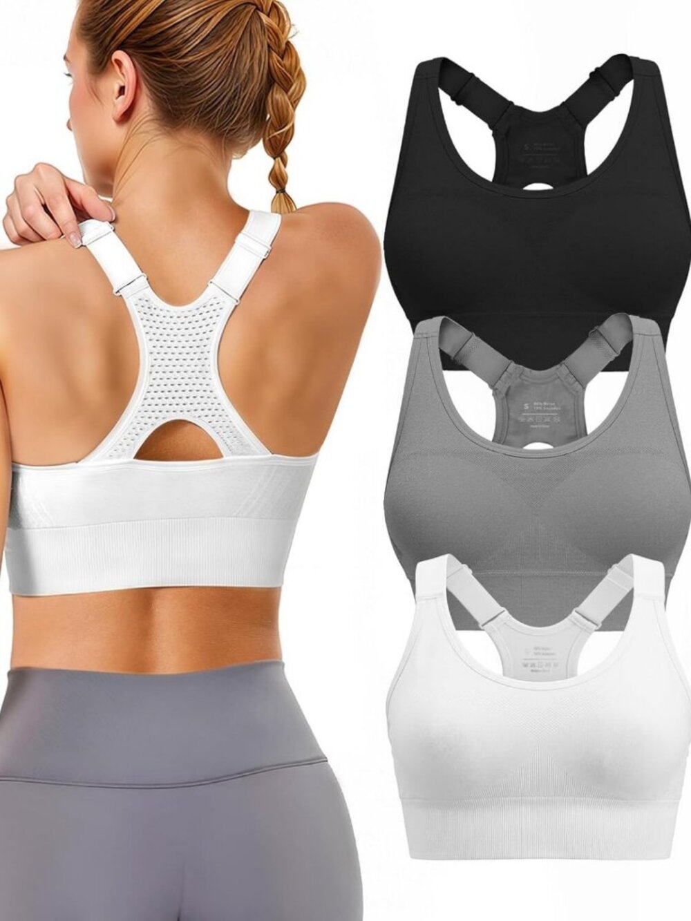 High Support Adjustable Sports Bra for Women, Padded Racerback, Activewear